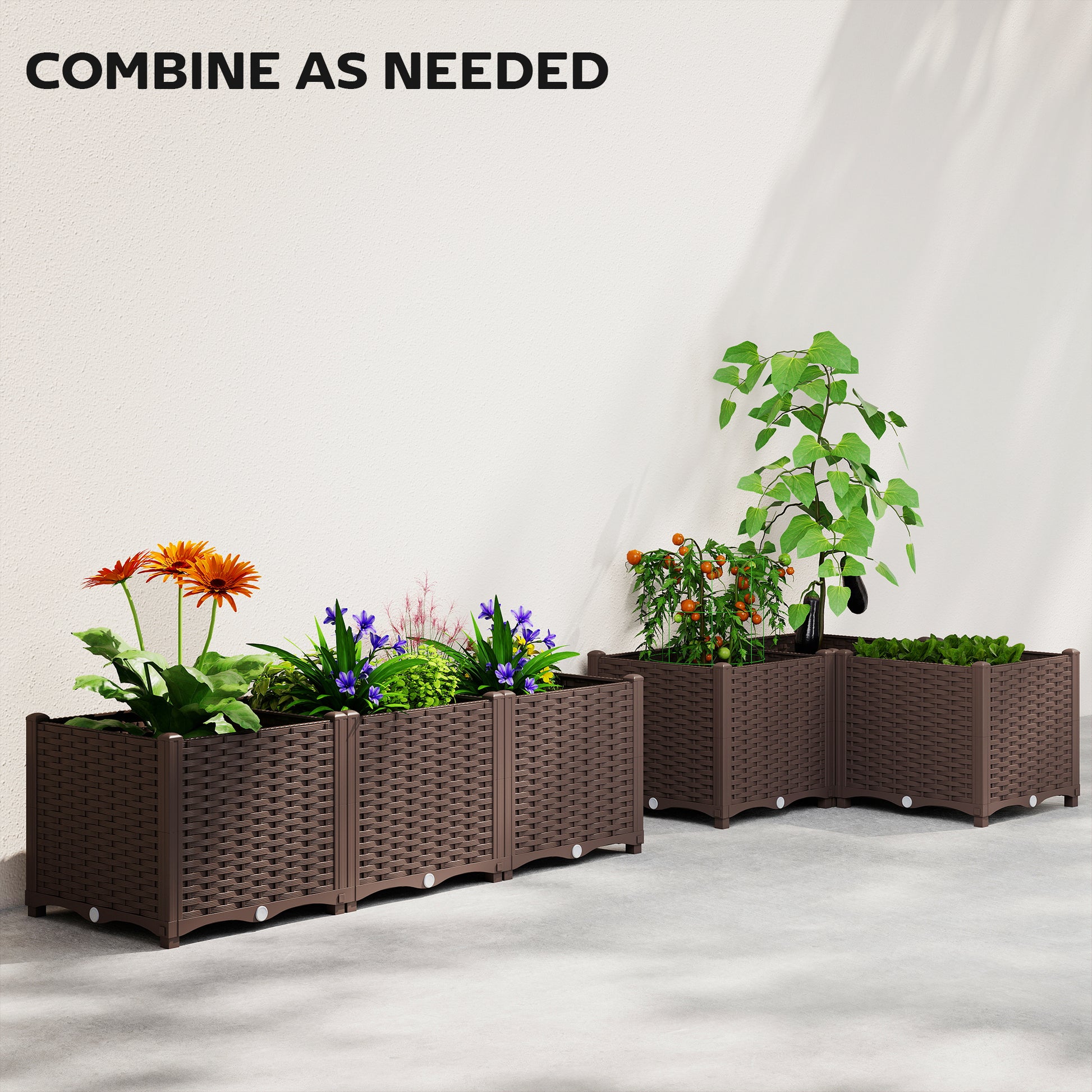 Plastic Raised Garden Bed with Legs, Self Watering Elevated Planter Boxes with Drainage Holes and Plugs