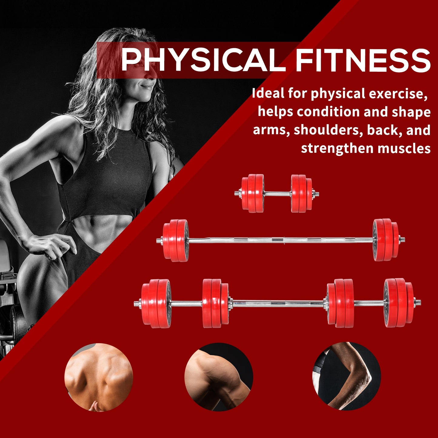 Soozier 66lbs 2-In-1 Dumbbell & Barbell Adjustable Set Strength Muscle Exercise Fitness Plate Bar Clamp Rod Home Gym Spo