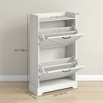 Slim Shoe Storage Cabinet, Farmhouse Shoe Cabinet with 2 Flip Drawers, Adjustable Shelves for 8 Pairs, Distressed White