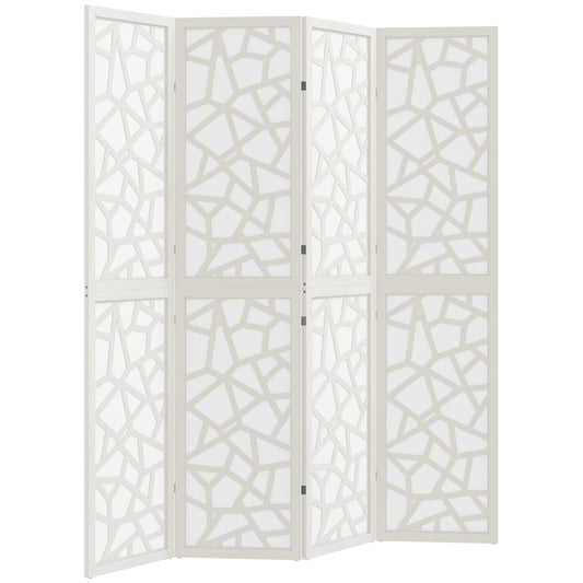 4 Panel Room Divider, 5.6 FT Lightweight Folding Privacy Screen with Geometric Pattern for Living Room, Bedroom, White