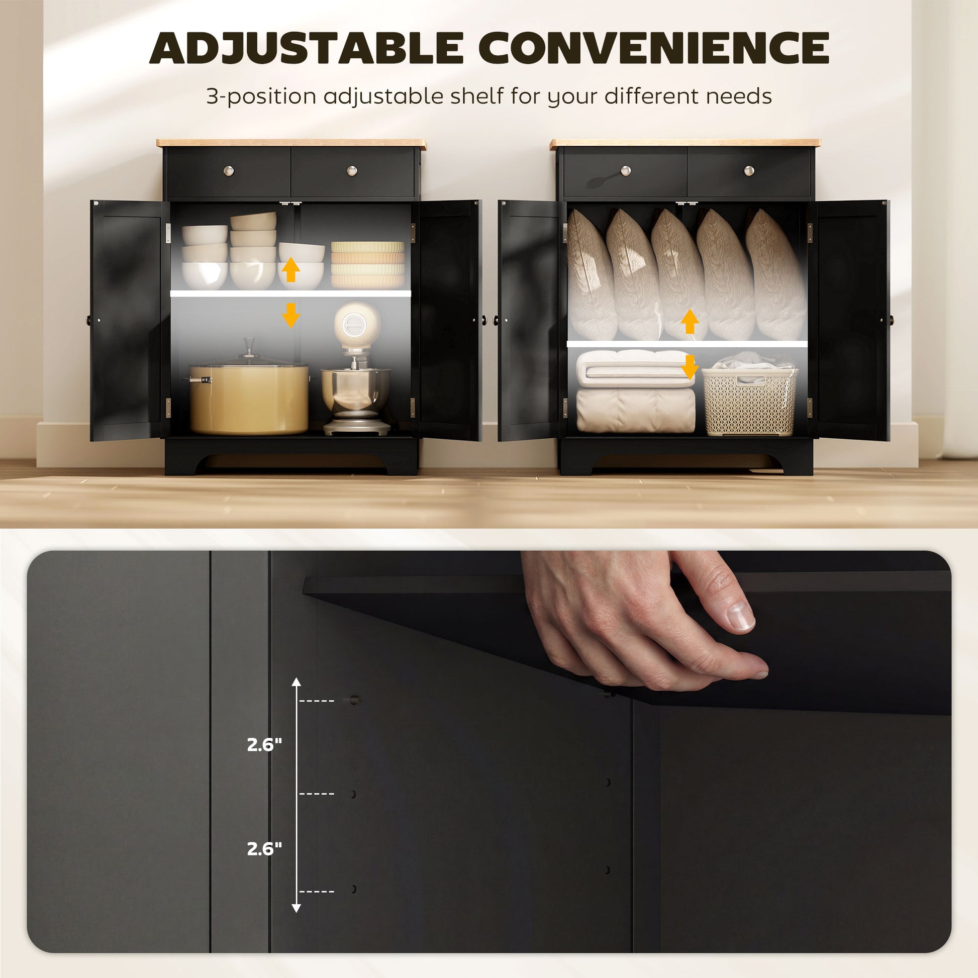 Sideboard Buffet Cabinet with Storage, 27" Kitchen Cabinet with Adjustable Shelf, 2 Drawers and 2 Doors, Coffee Bar Cabi