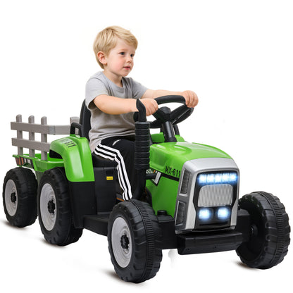 VarietyKart 12V Kids Ride on Tractor with Trailer, Battery Powered Electric Kids Car with Remote Control, Music Start up