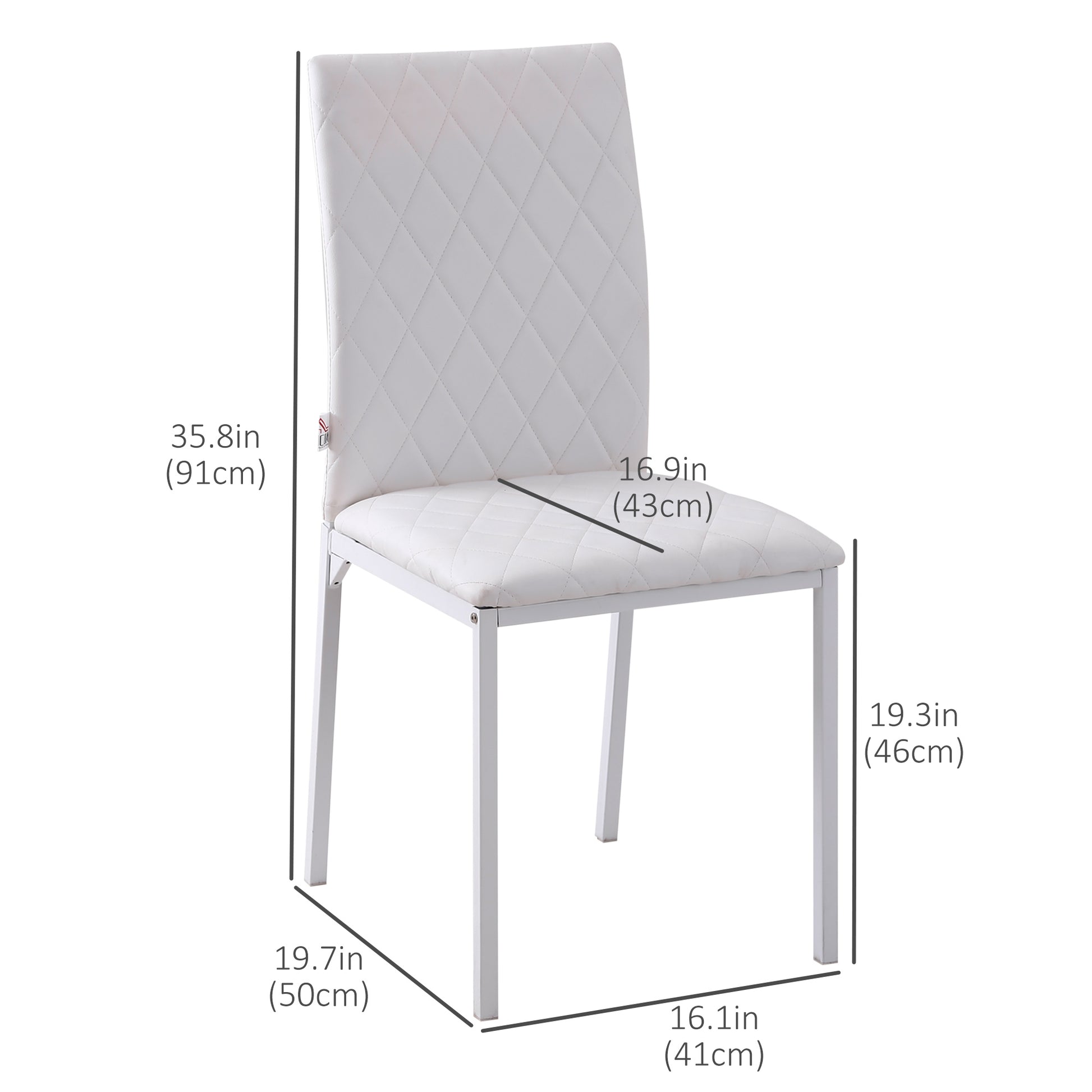 Modern Dining Chairs Set of 4, Upholstered Faux Leather Kitchen Chairs with Rhombic Tufting and Metal Legs for Living Ro