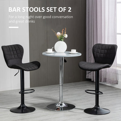 Bar Stools Set of 2, Adjustable Height Swivel Bar Chairs, Linen-feel Fabric Upholstered Kitchen Counter Stools with Wide