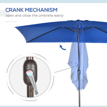 6.5x10ft Patio Umbrella, Rectangle Market Umbrella with Aluminum Frame and Crank Handle, Garden Parasol Outdoor Sunshade