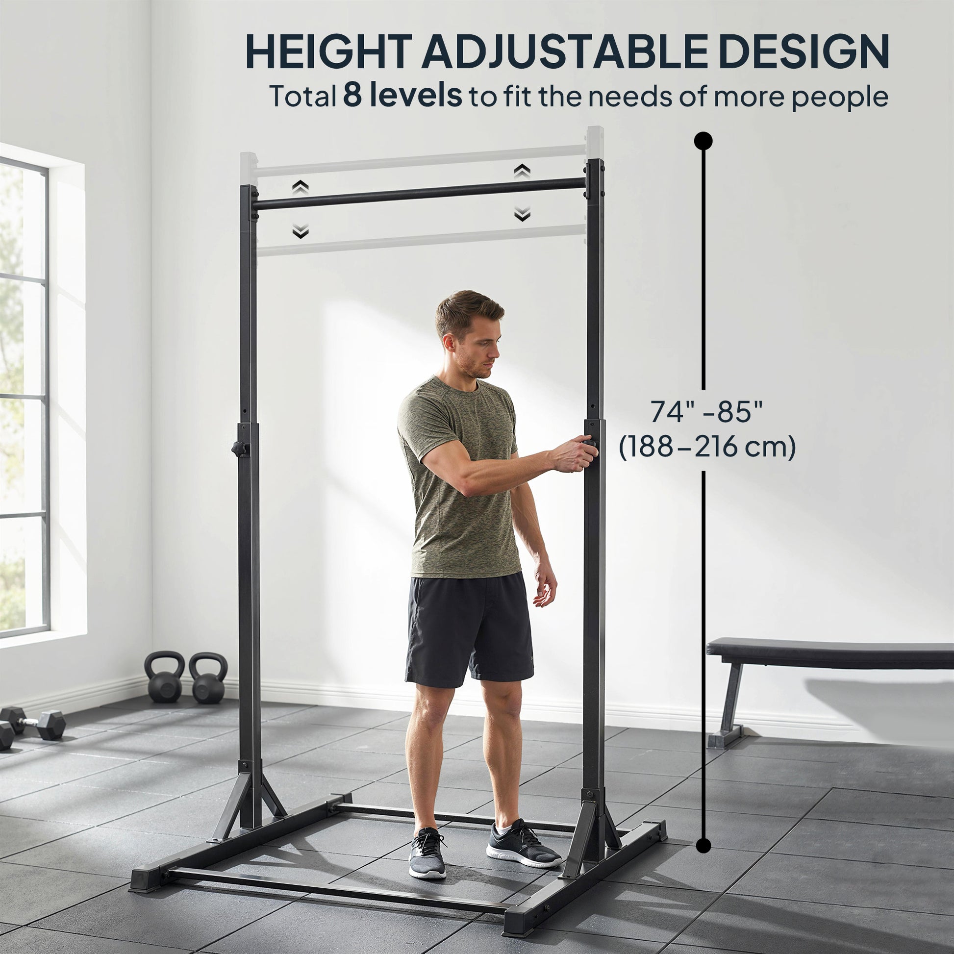 Soozier Portable Pull Up Station, Height Adjustable Pull Up Bar with 8 Levels for Home Gym Strength Training, 440LBS Cap