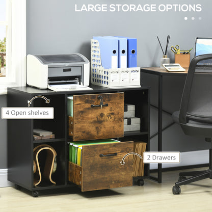 Lateral Filing Cabinet with Wheels and Lockable Drawer, File Cabinet, Mobile Printer Stand with Open Shelves for Letter 