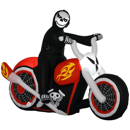 6' Long Halloween Grim Reaper Flaming Motorcycle Outdoor LED Lighted Airblown Inflatable Decoration Holiday Seaon Garden