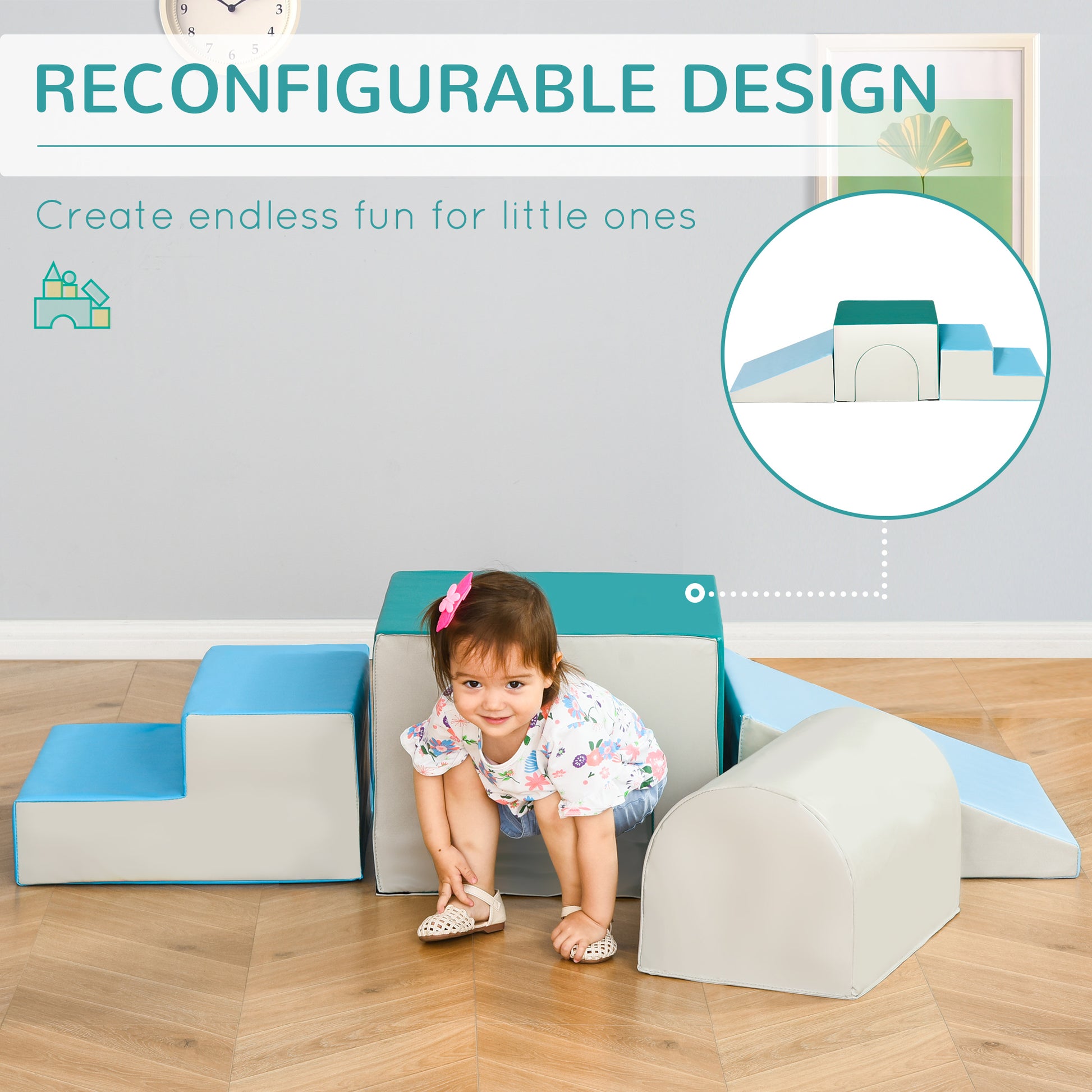Qaba Foam Climbing Blocks for Toddlers, Kids Modular Play Set for Baby Children, Soft Play Equipment for Crawling Slidin