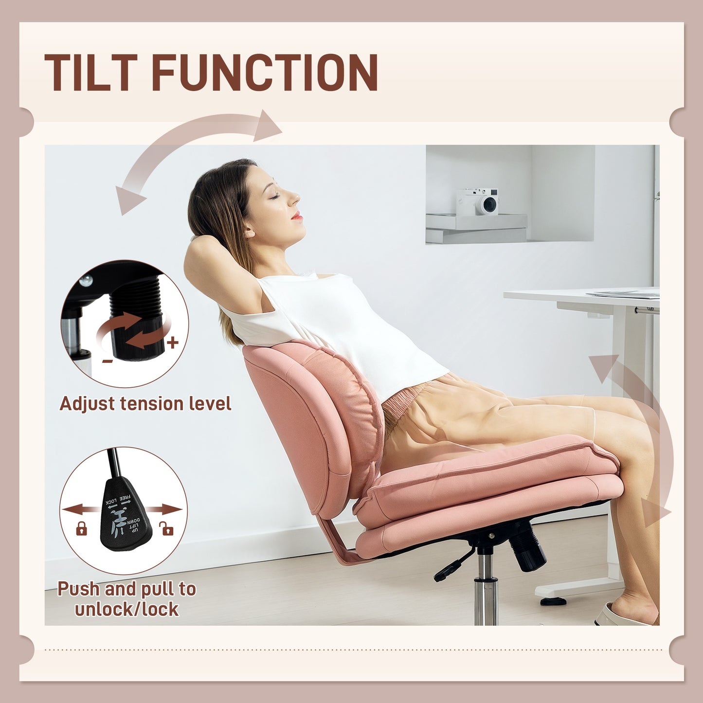 Criss Cross Chair, Swivel Wide Office Chair with Leathaire Upholstery, Tilting, No Arm, Pink