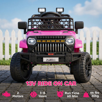 Qaba 12V Ride on Truck, Electric Car for Kids with Remote Control, Suspension, 3 Speeds, USB Music Headlights, Pink