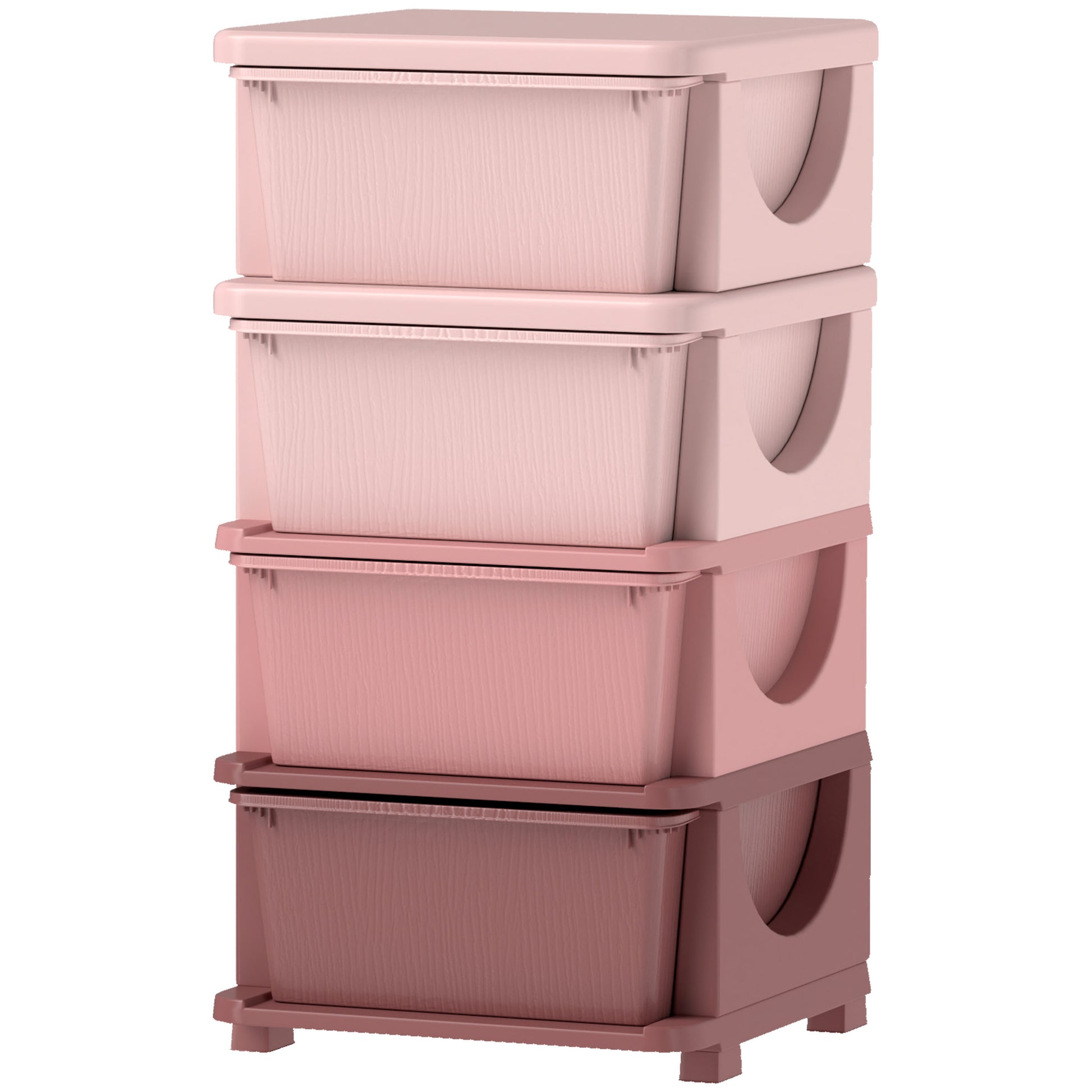 Qaba 4 Tier Kids Toy Organizer and Storage Bins with 4 Plastic Drawers, Pink
