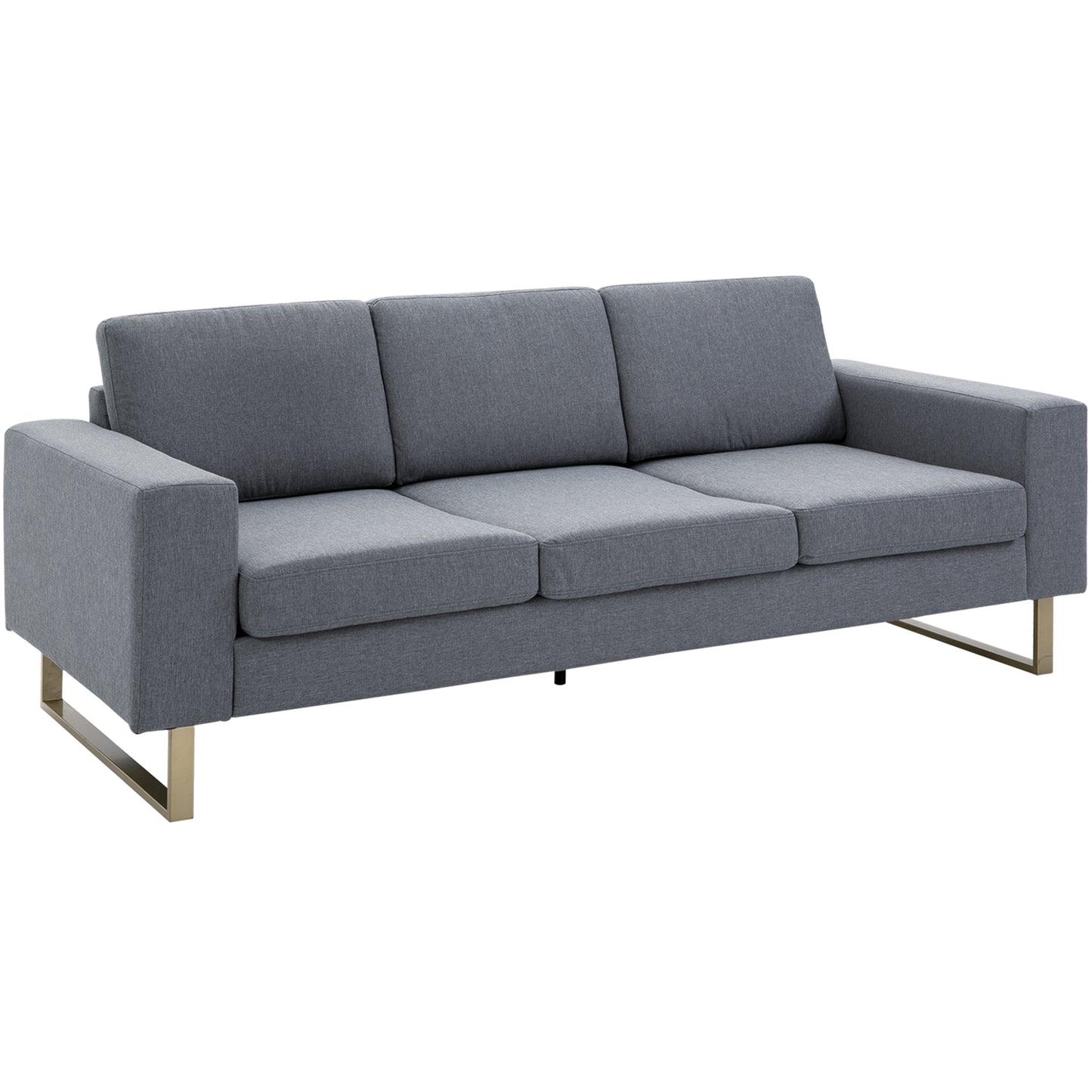 3 Seater Sofa, Linen Upholstered Cozy Padded Couch with Steel Leg, Backrest and Wide Armrest, for Living room, Bedroom, 