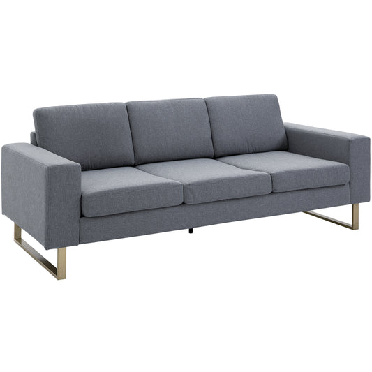 3 Seater Sofa, Linen Upholstered Cozy Padded Couch with Steel Leg, Backrest and Wide Armrest, for Living room, Bedroom, 