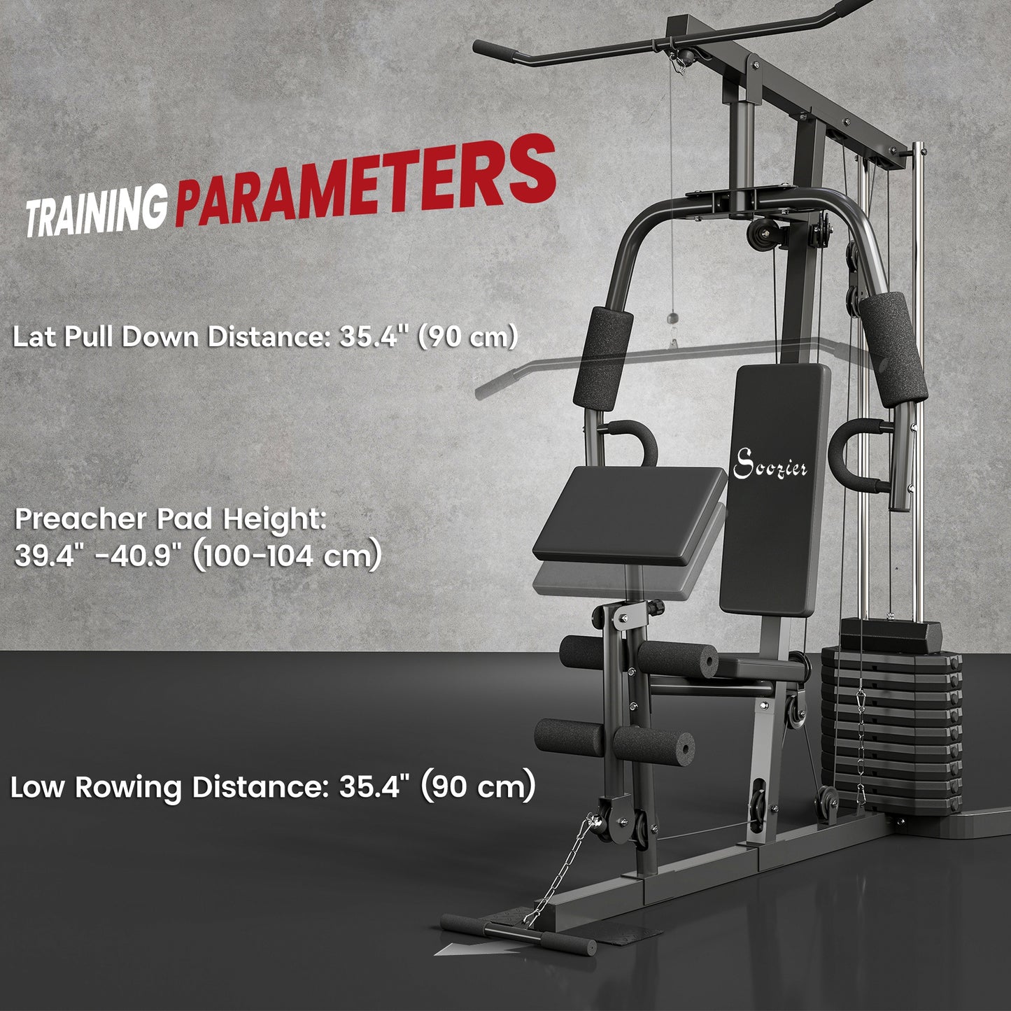Soozier Multi-Exercise Home Gym Station with 99lbs Weight Stack, for Full Body Workout