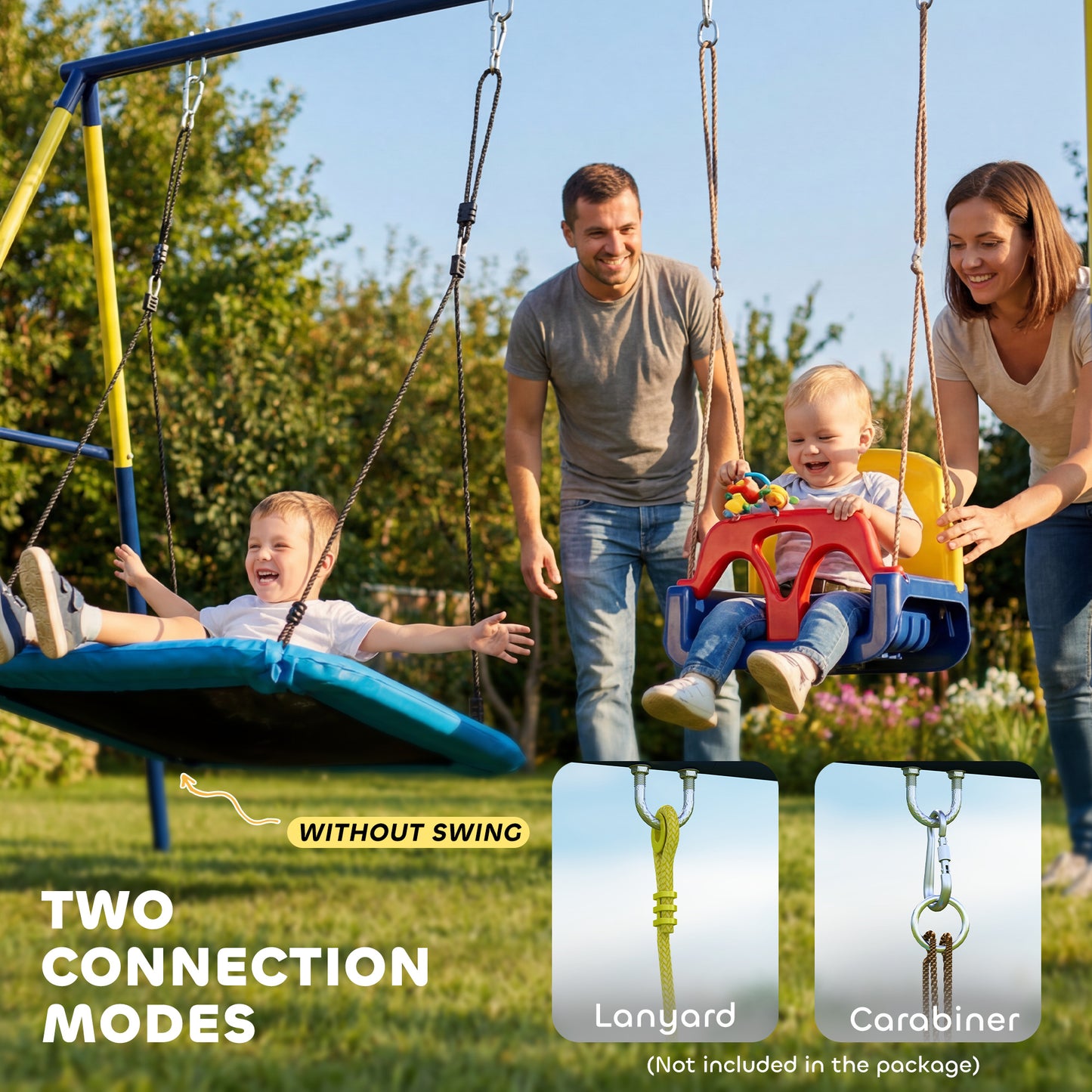 Qaba Kids Swing Set, Heavy Duty Metal 2 Seat Swing Stand Set with Ground Stakes, Supports 150 kg, Indoor Outdoor, Blue