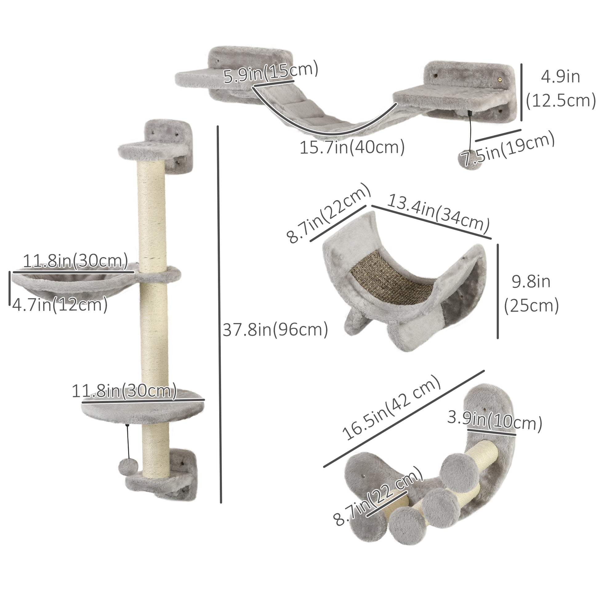 4Pcs Cat Wall Shelf with Scratching Post, Cat Wall Shelves for Relaxing, Climbing, Cat Wall With Soft Ladder, Hammock, P