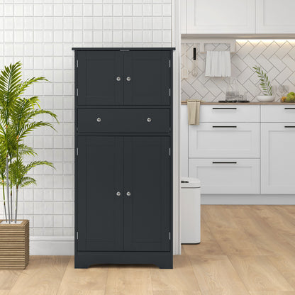 50.5" Kitchen Storage Cabinet, Modern Kitchen Pantry Cabinet with 4 Doors, Drawer, Adjustable Shelf, Black