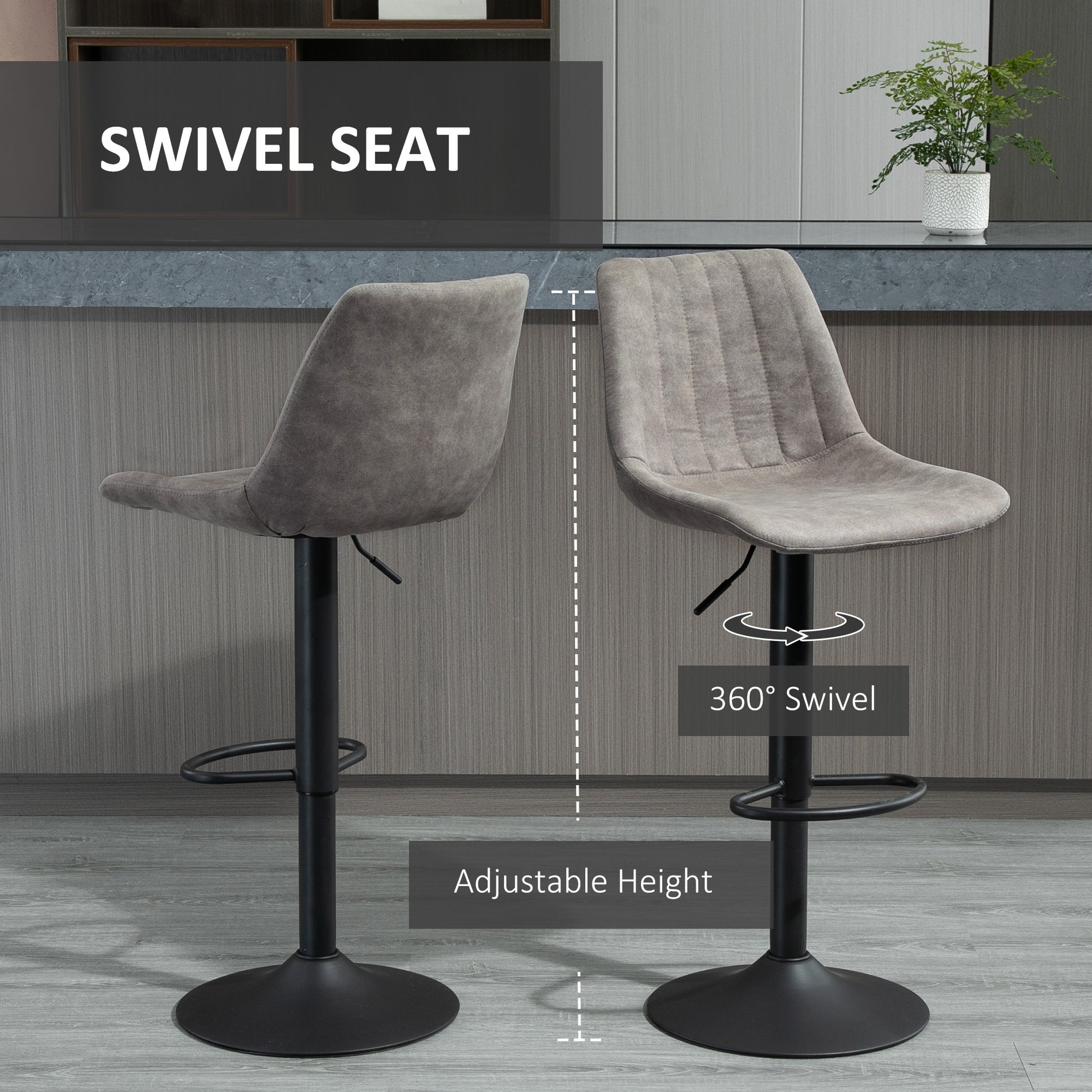 Adjustable Bar Stools Set of 2, Leathaire Swivel Barstools with Back and Footrest, Upholstered Bar Chairs for Kitchen, D