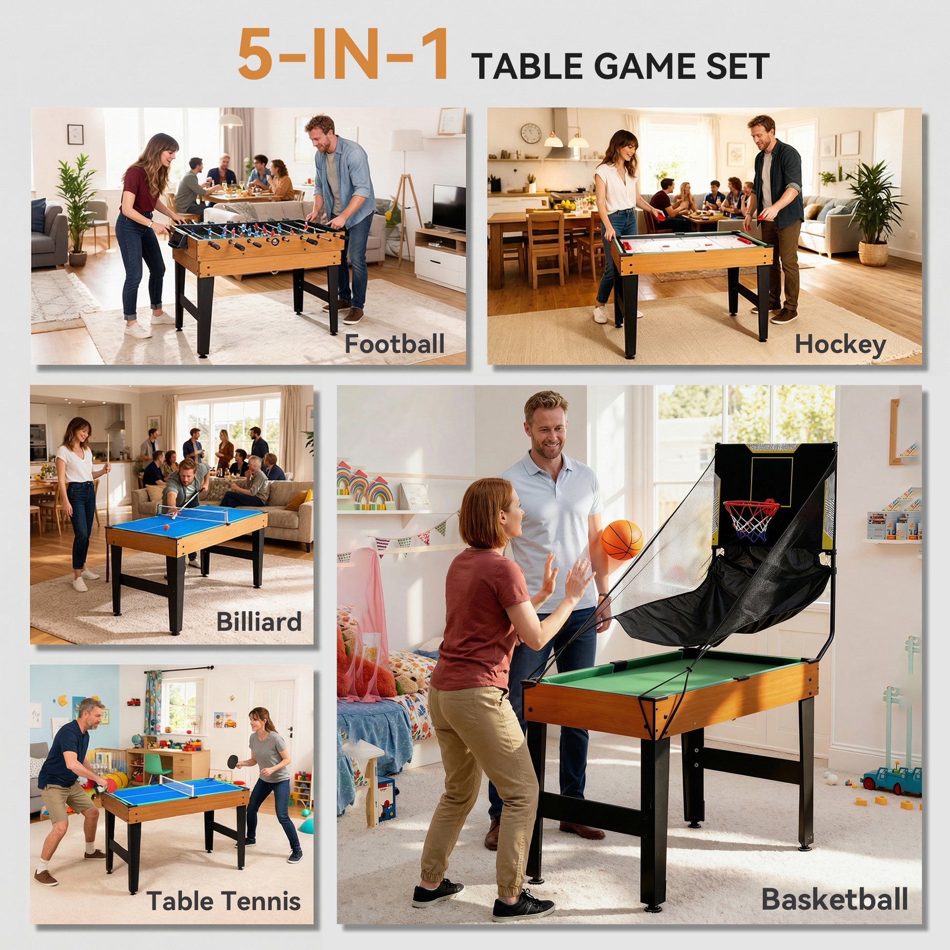 Soozier 53 in 5-in-1 Combo Multi Game Table with Foosball, Pool, Hockey, Table Tennis, Basketball for Adults