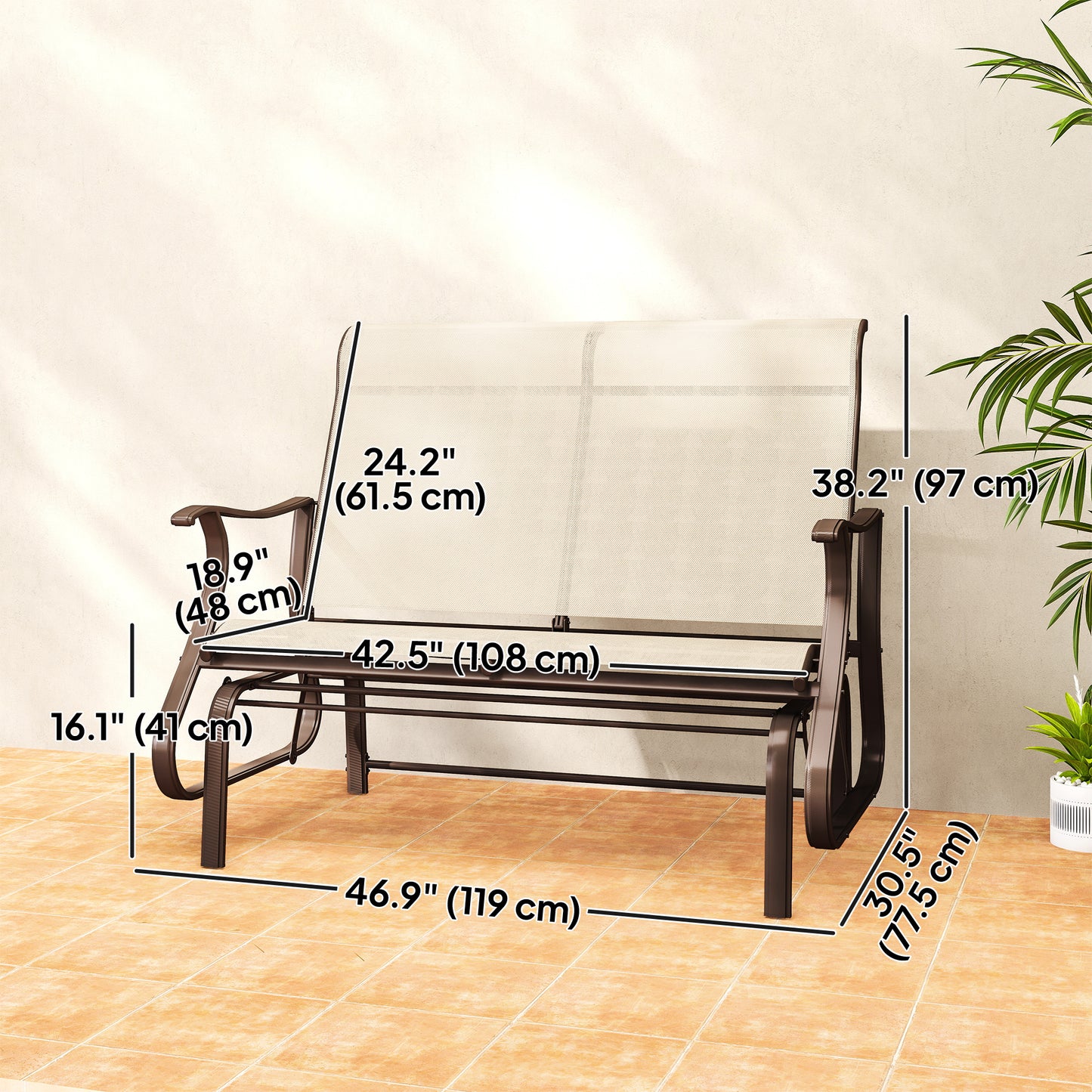 2-Person Outdoor Glider Chair, Patio Glider Rocking Chair with Mesh Seat and Backrest, Steel Frame for Outdoor, Backyard