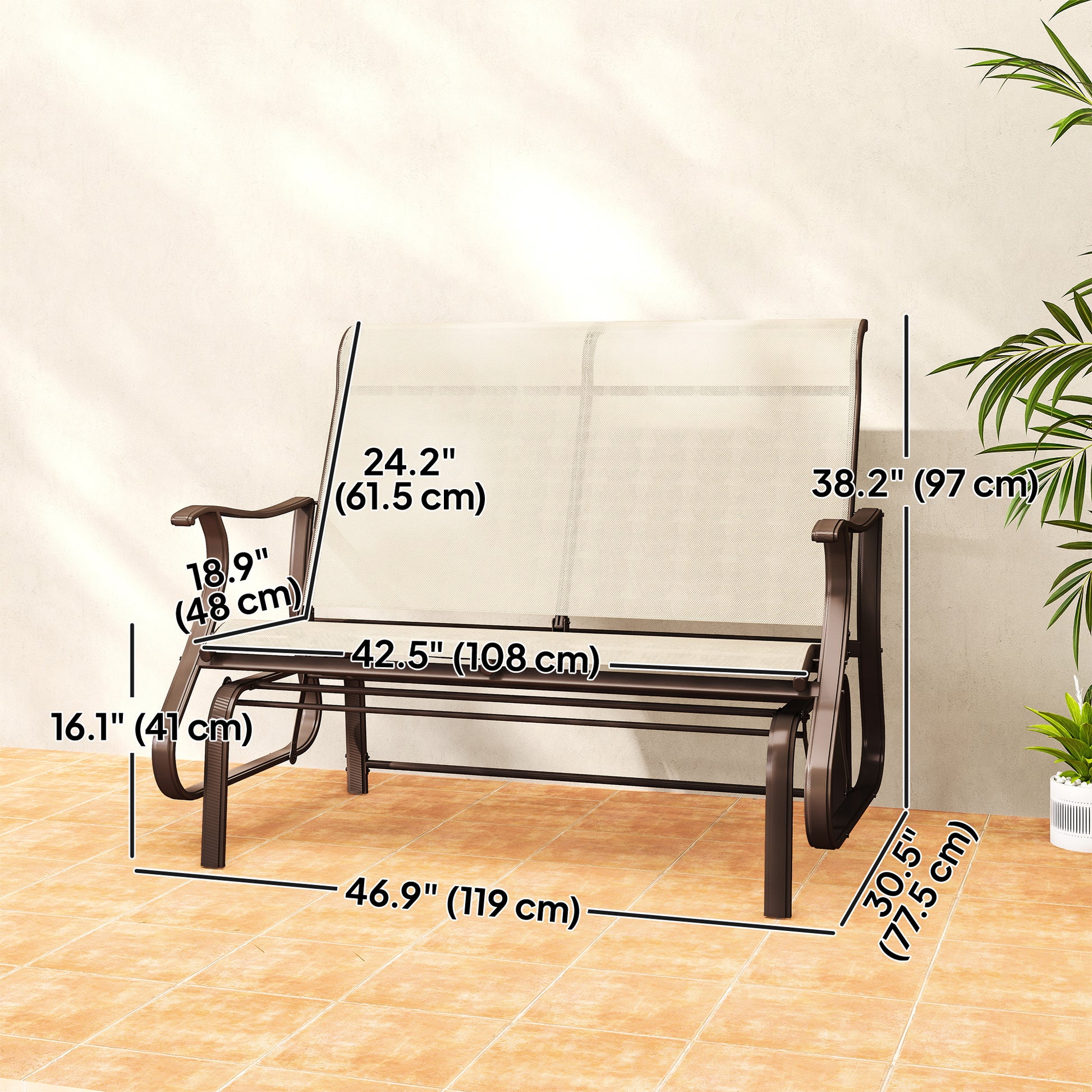 2-Person Outdoor Glider Chair, Patio Glider Rocking Chair with Mesh Seat and Backrest, Steel Frame for Outdoor, Backyard