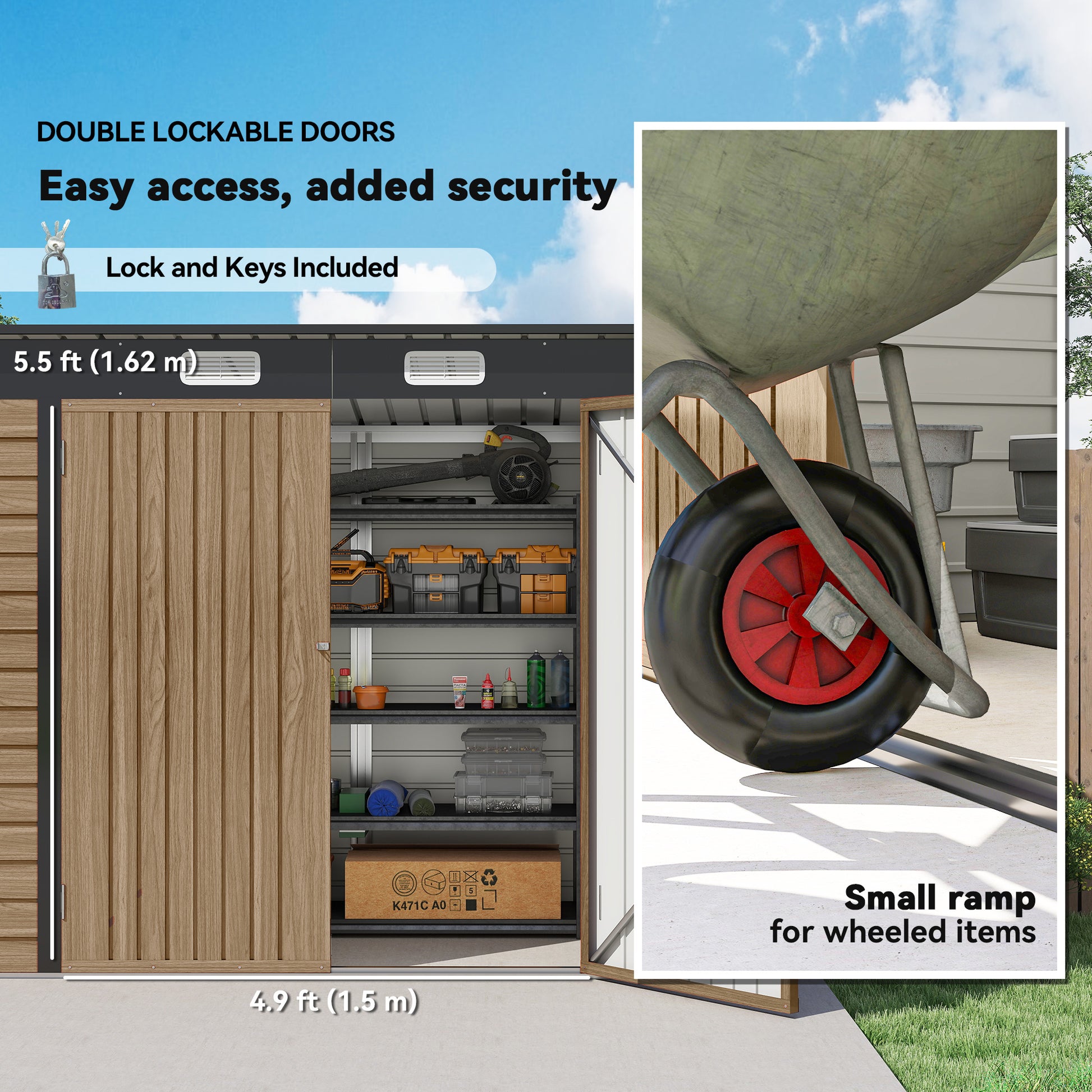 8 x 4 ft Galvanized Garden Storage Shed, Metal Outdoor Tool House with Double Doors and Dual Vents for Backyard and Pati