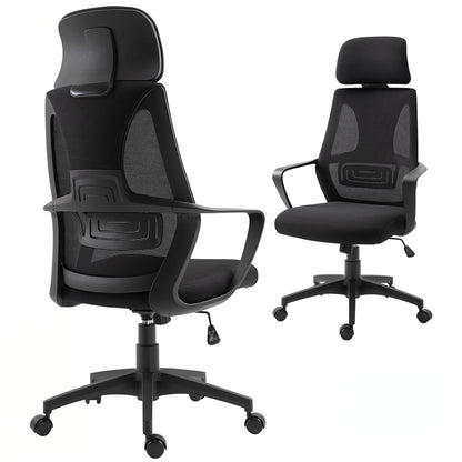 Mesh Office Chair with Up&Down Headrest, Ergonomic Computer Desk Chair with Adjustable Tilt Angle, Height Adjustable Swi