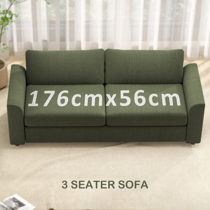 3 Seater Sofa, 83.5" Modern Upholstered Couch with Pocket Spring and 2 Scatter Cushions for Living Room, Green