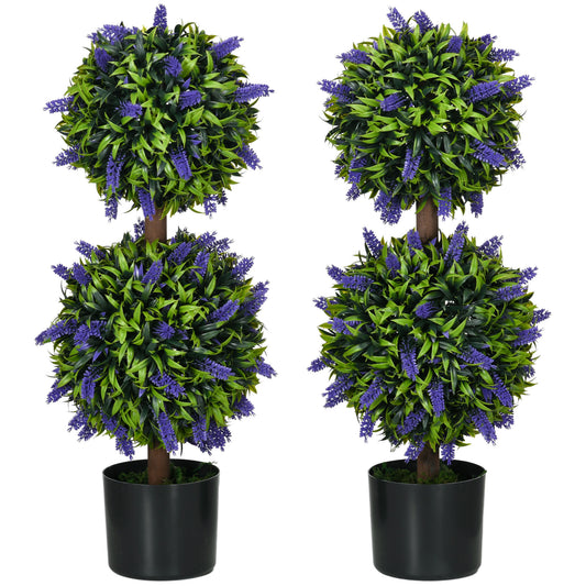 2.3ft Set of 2 Artificial Plants, Lavender Flowers Ball Trees with Pot, for Home Indoor Outdoor Decor