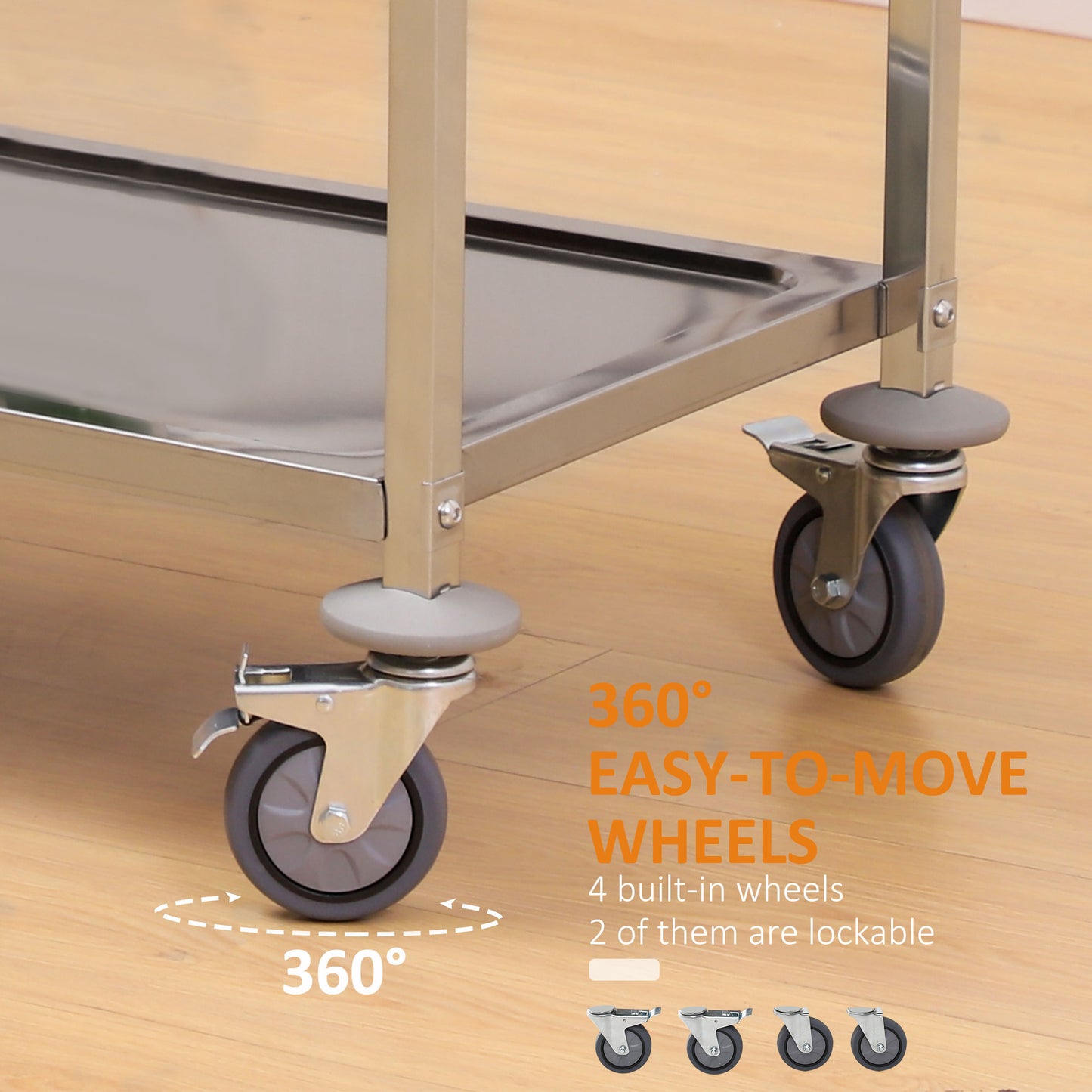 35.6" 3-Tier Kitchen Trolley Medical Treatment Laboratory Equipment Carts, Stainless Steel Rolling Kitchen Island, Wheel
