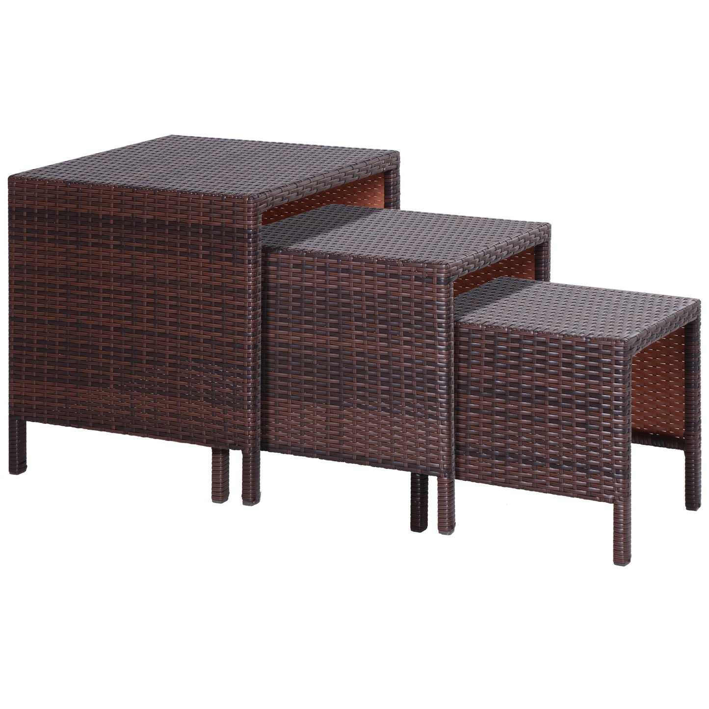 Set of 3 Wicker Nesting Tables Patio Rattan Snack End Side Tables Hand Woven All Weather Garden Outdoor Home Furniture B