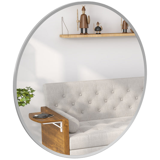 24" Decorative Wall Mirror for Bedroom Living Room, Modern Round Bathroom Mirror for Home Decor, Silver