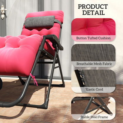 Padded Zero Gravity Chair, 28" Folding Recliner Chair, Patio Lounger with Cup Holder, Adjustable Backrest, Removable Cus