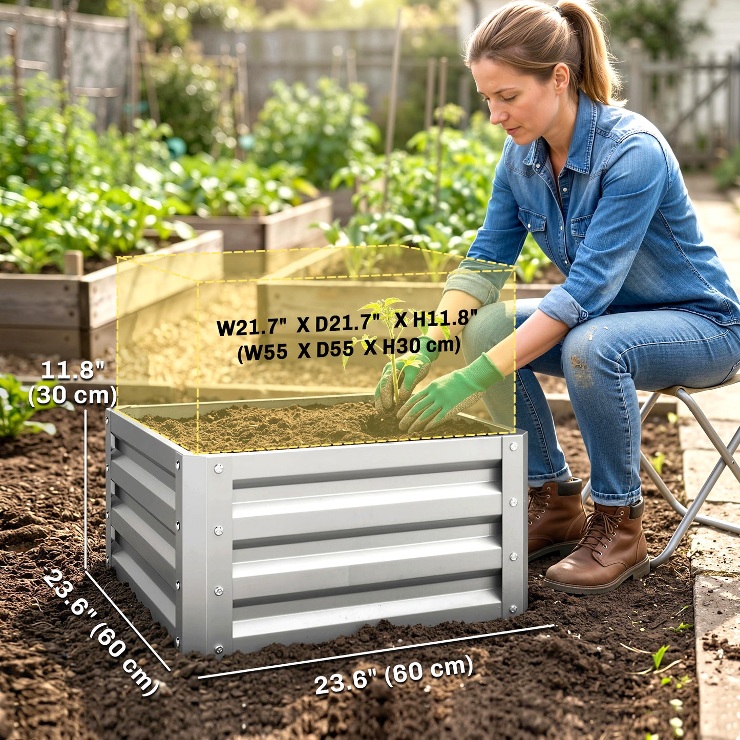 2Pcs 2' x 2' x 1' Galvanized Raised Garden Bed Kit, Square Outdoor Metal Planter Box with Open Bottom for Vegetables, Fl