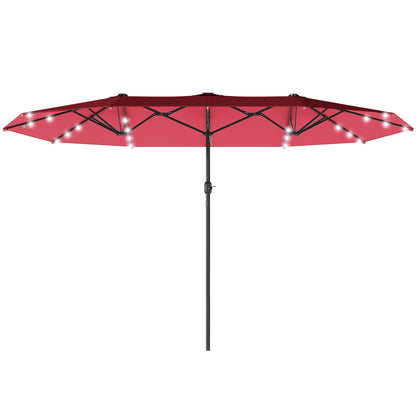 173.2" Double-Sided Sun Umbrella Garden Parasol Patio Sun Shade Outdoor with LED Solar Light, No Base Included, Wine Red