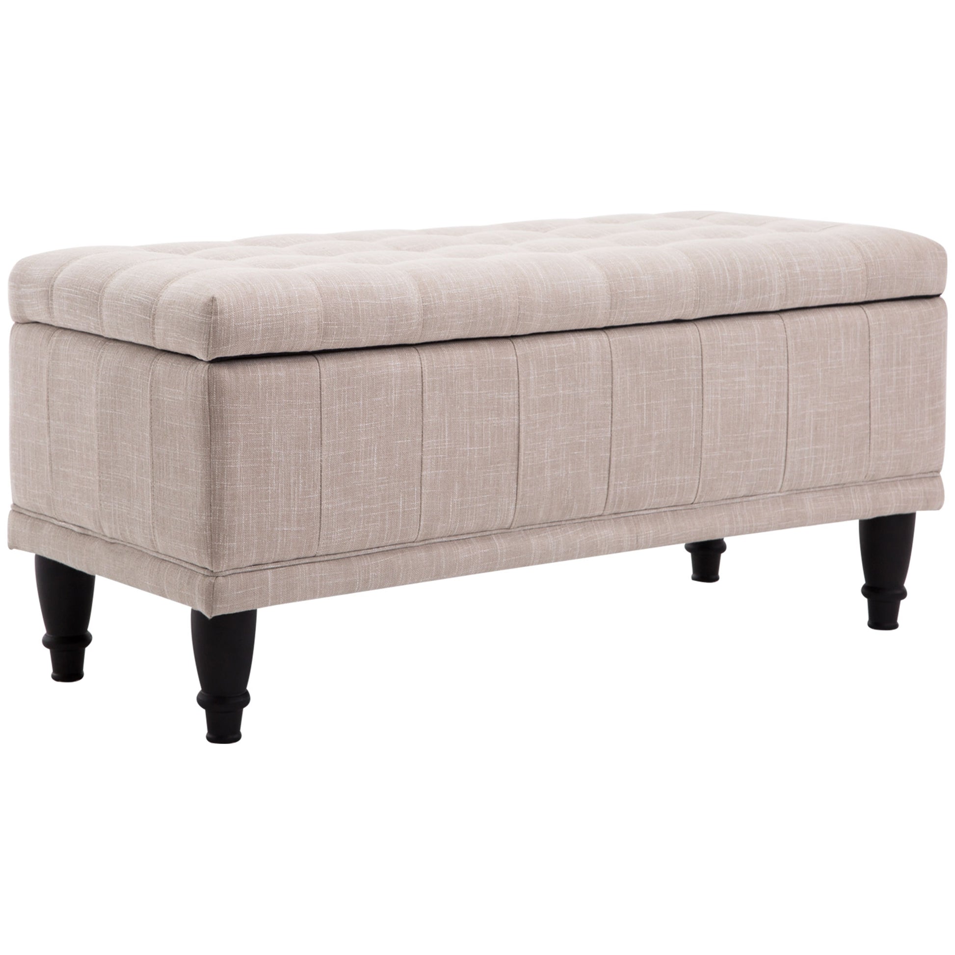 Storage Ottoman, Linen Fabric End of Bed Bench with Soft Close Lid, Button Tufted Storage Bench for Living Room, Entrywa