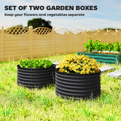 Set of 2 Raised Garden Bed, Metal Planter Box with Safety Edging, Easy-to-assemble Stock Tank, Dark Grey