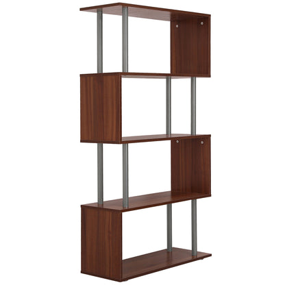 5-Tiers Geometric Wooden Bookcase S-Shaped Storage Bookshelf Display with Metal Frame for Living Room, Bedroom, Home Off