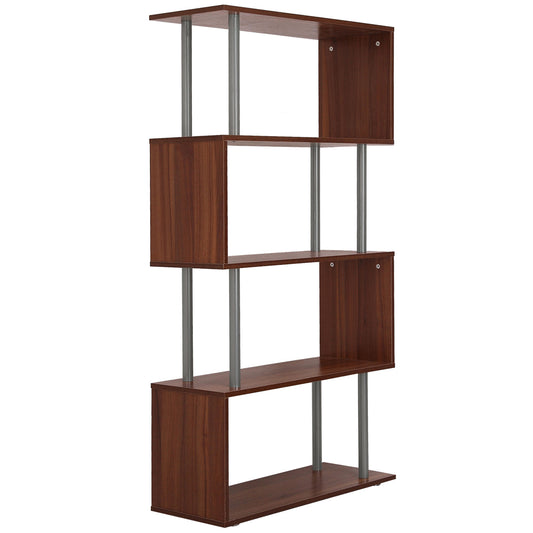 5-Tiers Geometric Wooden Bookcase S-Shaped Storage Bookshelf Display with Metal Frame for Living Room, Bedroom, Home Off