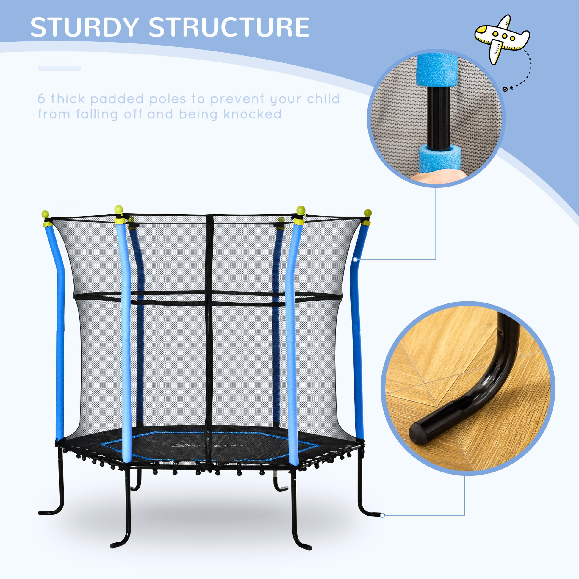 Soozier 63" Kids Trampoline Mini Indoor Bouncer Jumper with Enclosure Net Elastic Thick Padded Pole Gift for Child Toddl