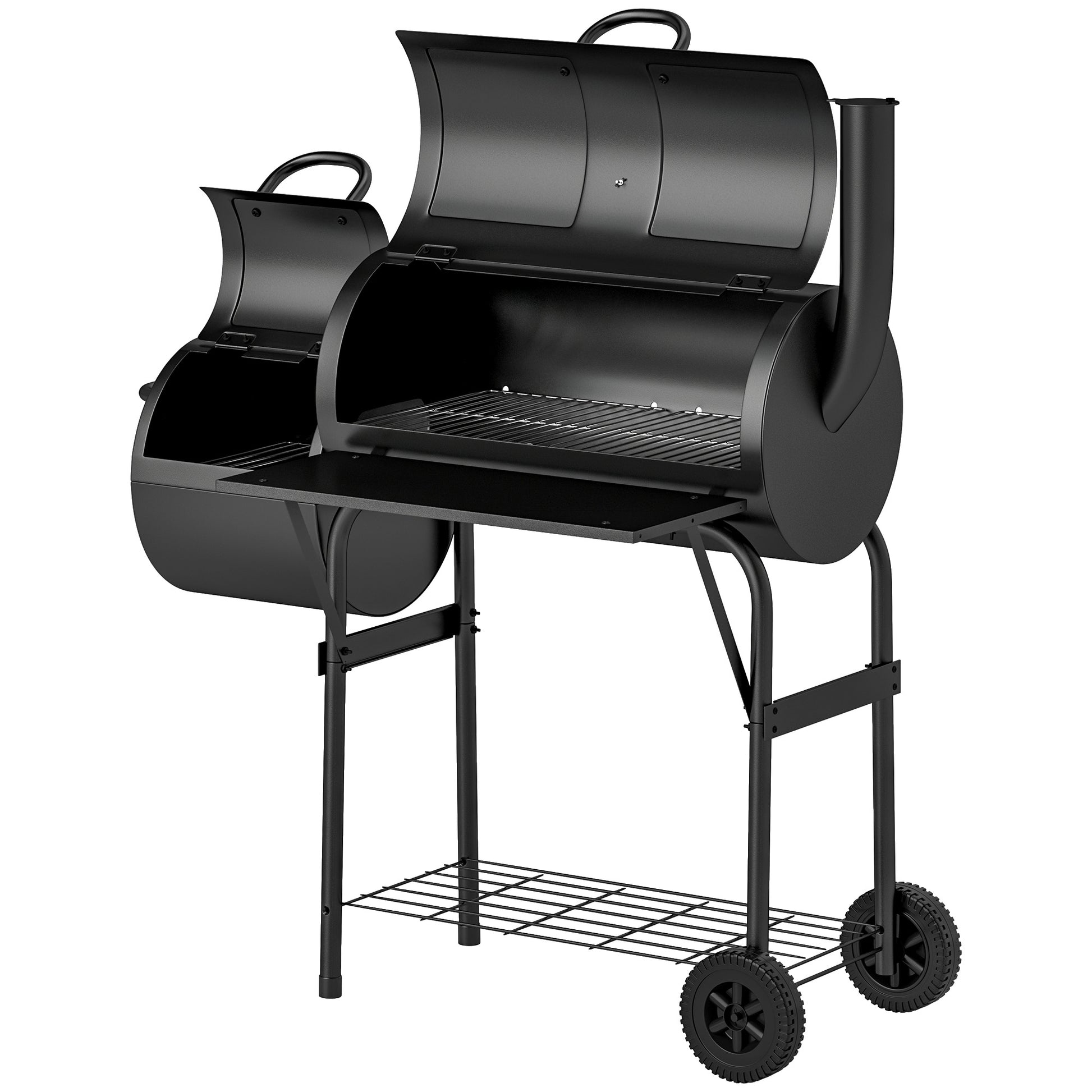 Portable Outdoor Charcoal BBQ Grill with Offset Smoker, Barbecue Grill with Spacious Cooking Area, 2 Shelves, Thermomete