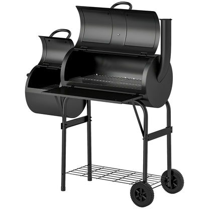 Portable Outdoor Charcoal BBQ Grill with Offset Smoker, Barbecue Grill with Spacious Cooking Area, 2 Shelves, Thermomete