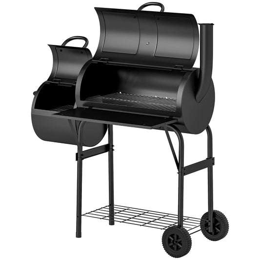 Portable Outdoor Charcoal BBQ Grill with Offset Smoker, Barbecue Grill with Spacious Cooking Area, 2 Shelves, Thermomete