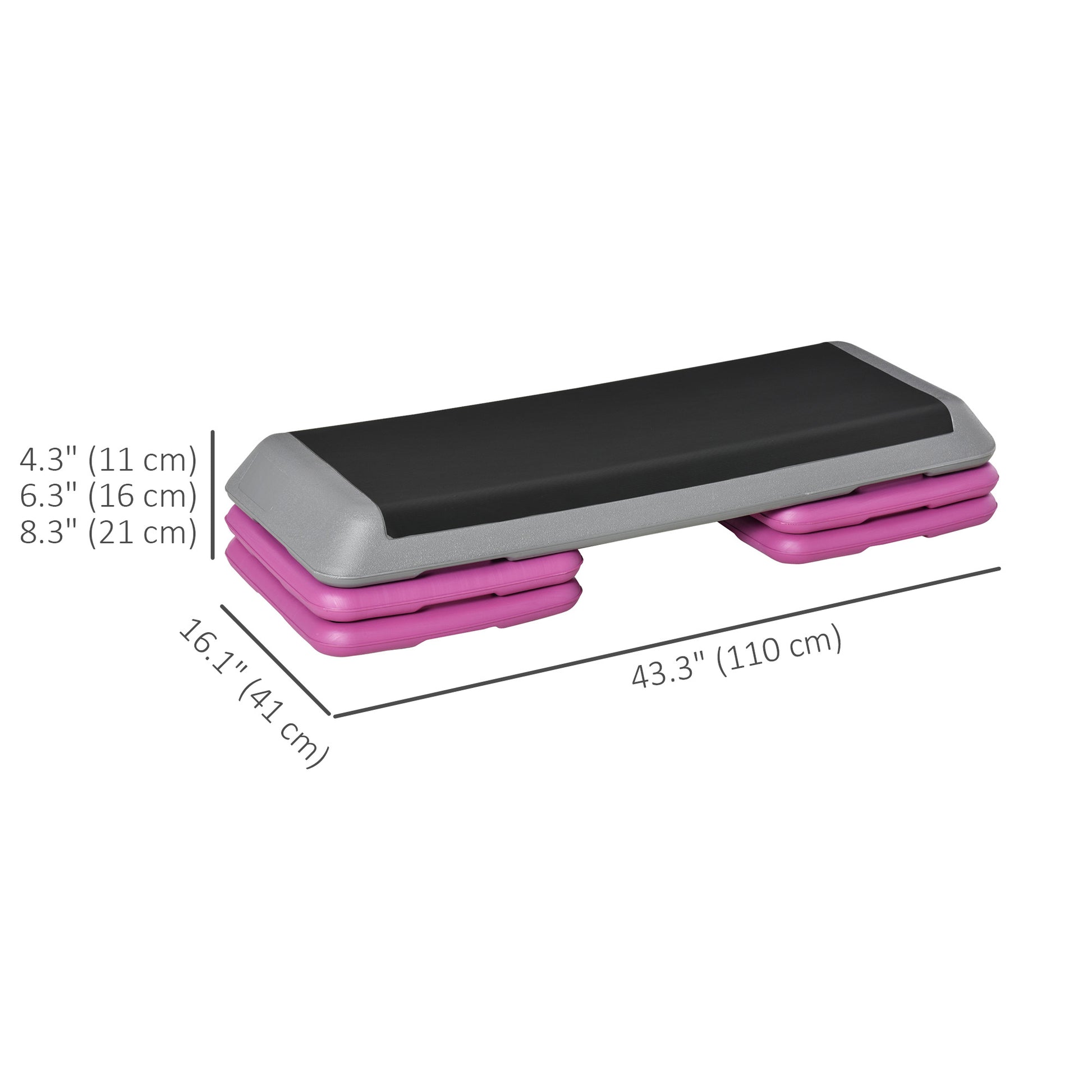 Soozier 43" Adjustable Aerobic Platform Stepper 3 Level with Risers 4” 6” 8” Cardio Fitness Trainer Workout Step Home Gy