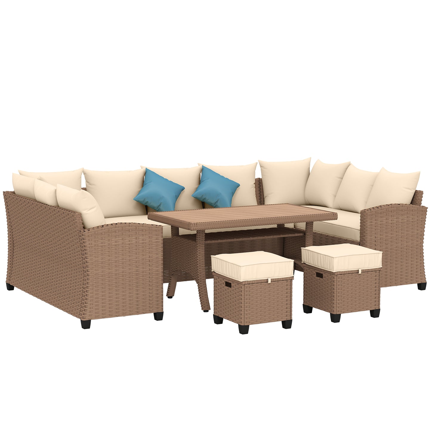 6 Pieces Patio Furniture Set, Outdoor Wicker Sofa Set, All Weather PE Rattan Conversation Furniture, with Strip Wood Gra