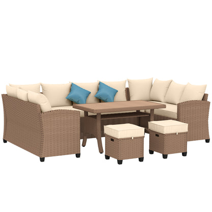 6 Pieces Patio Furniture Set, Outdoor Wicker Sofa Set, All Weather PE Rattan Conversation Furniture, with Strip Wood Gra