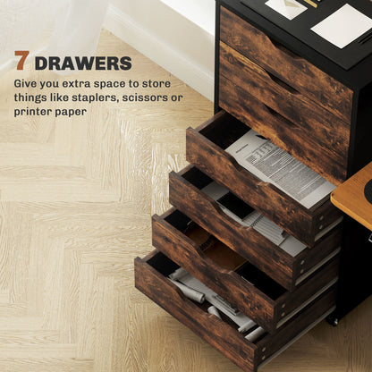 7-drawer Vertical File Cabinet for Home Office, Storage Cabinet with Wheels, 18.7"x15.6"x35.4", Rustic Brown