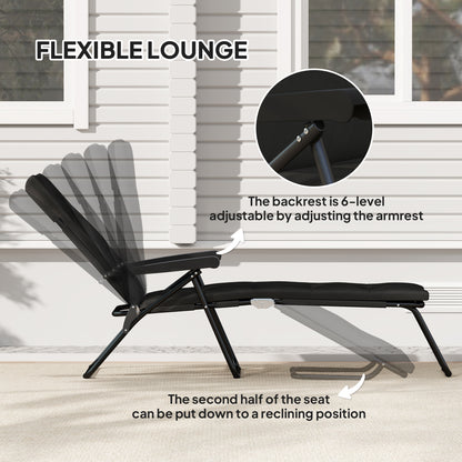 Foldable Lounge Chair, Reclining Patio Sun Lounger with 6-Position Adjustable Back, Black