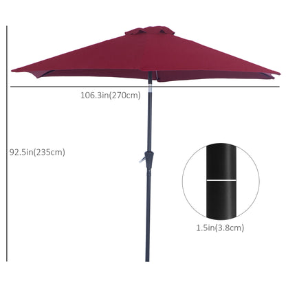 8.5FT Patio Umbrella, Round Garden Parasol with 6 Ribs, Market Sunshade Tilt Canopy w/ Crank Handle for Outdoor, Wine Re